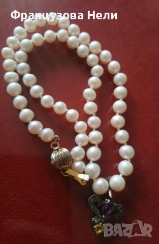 Старинно колие с естествени перли и сребърен медальон, снимка 2 - Антикварни и старинни предмети - 54196113
