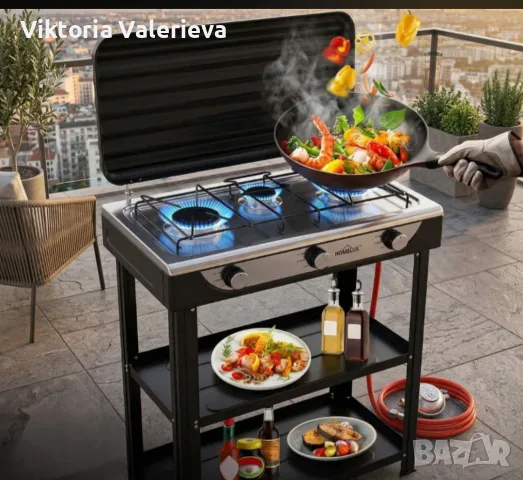 Газова печка HOMELUX с 3 горелки – 5.4 kW, комплект с маркуч и регулатор, идеален за къмпинг и двор
