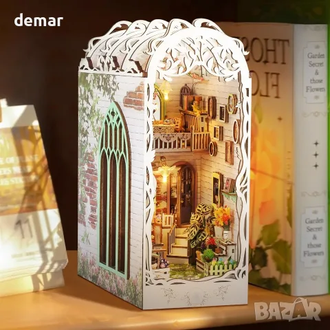 Комплект за кътче за книги за възрастни с LED светлина, 3D дървен пъзел, (Тайната градина), снимка 5 - Пъзели - 55540556