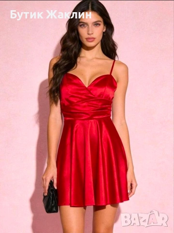 Сатенена къса рокля, снимка 5 - Рокли - 54056371