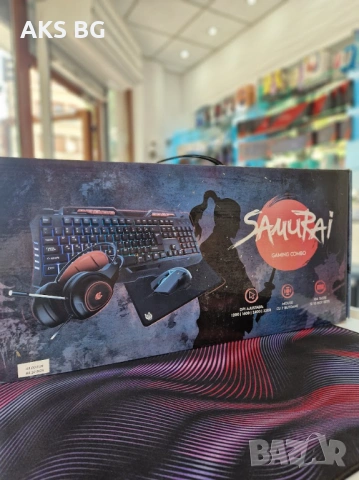 Геймърски комплект A+ Gaming Samurai – клавиатура, мишка, слушалки и подложка