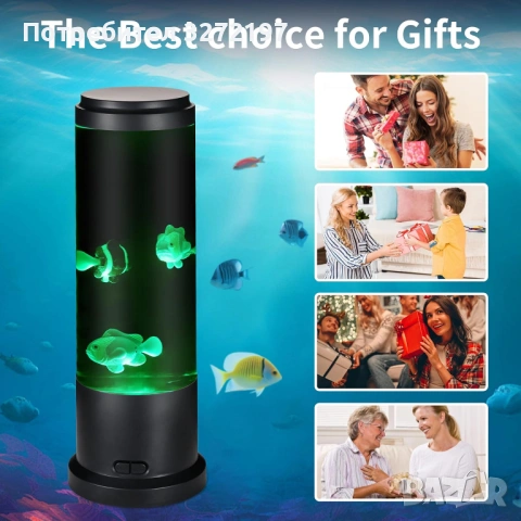 EDIER LED нощна лампа - аквариум с движещи се рибки, снимка 6 - Декорация за дома - 54092213