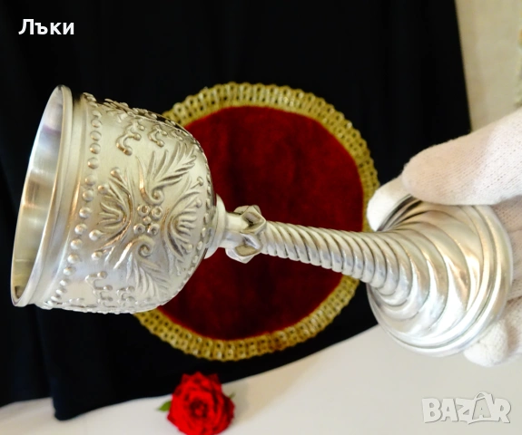 Калаена чаша на столче с викингски орнаменти. , снимка 6 - Антикварни и старинни предмети - 54962635
