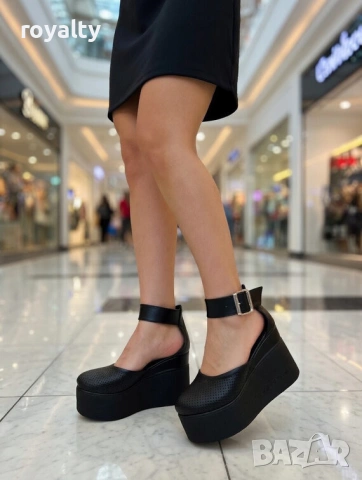 Сандали на платформа - черна кожа, снимка 2 - Сандали - 54121075