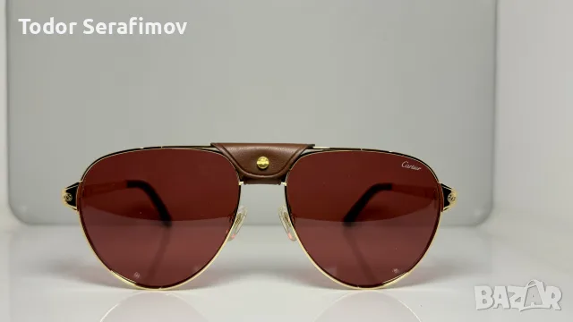 Слънчеви очила Cartier Santos Dumont Aviator Gold / Leather унисекс