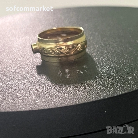 💍 Златен пръстен тип "Халка" с червен камък – 14К - 4.14 грама, снимка 4 - Пръстени - 55104295