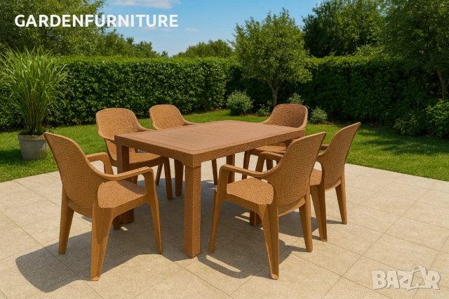 Комплект маса + 6 стола или 4 стола ратан 4 цвята и размери маси