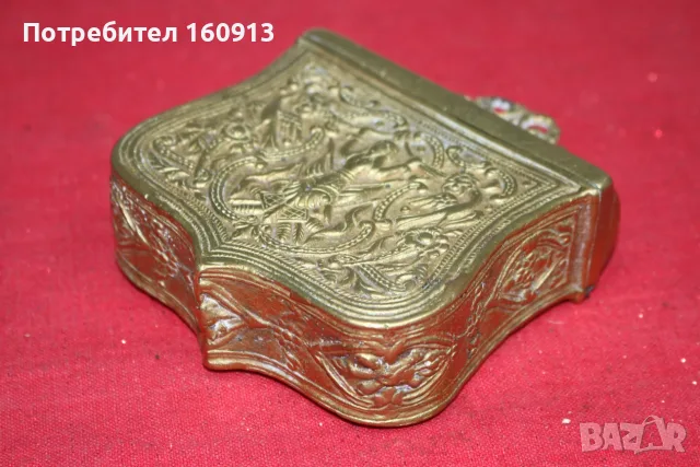 Отлична бронзова барутница, паласка, фишеклък, кутия., снимка 4 - Антикварни и старинни предмети - 55422130