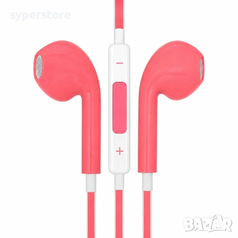 Слушалки с микрофон жични розови тип EarPods за телефон SP01446, Жични, 3.5мм жак, Вграден микрофон