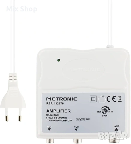 Metronic 332176 – Вътрешен усилвател за FM/VHF/UHF с регулиране на усилването до 30 dB и 4G филтър, снимка 3 - Приемници и антени - 55210675