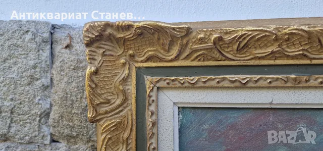 🌲 ВПЕЧАТЛЯВАЩ СКАНДИНАВСКИ ПЕЙЗАЖ – МАСЛЕНА ЖИВОПИС В БОГАТА ДЕКОРАТИВНА РАМКА 🇸🇪🎨, снимка 9 - Антикварни и старинни предмети - 55304511