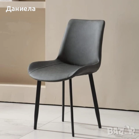 Трапезен стол от сива еко к. с метални крака – Модерен скандинавски дизайн, 83 см, снимка 3 - Столове - 54695614