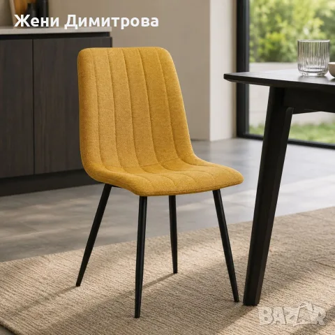 Комплект от 4 броя тапицирани кадифени трапезни стола с метални крака, снимка 3 - Столове - 55550849