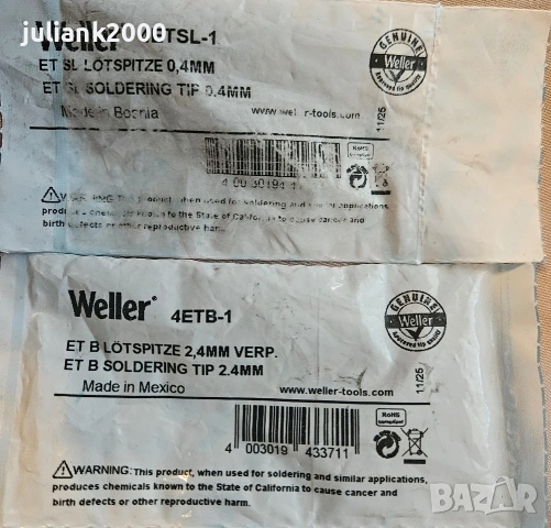 Човка за поялник Weller 4ETSL-1 Човка за поялник 4ETB-1, конус, със засечка, 2.4mm, снимка 2 - Поялници и запояване - 54400729
