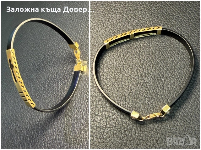 Силиконова гривна със златен кръст 585 14 карата zlatna grivna krast gold, снимка 6 - Гривни - 55149234
