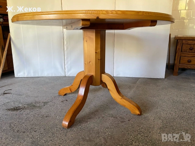 Кръгла трапезна маса от масивно дърво, снимка 3 - Маси - 54317390