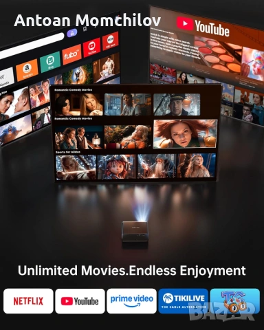 Проектор TOPTRO A1 Smart 4K WiFi 6 Netflix, снимка 2 - Плейъри, домашно кино, прожектори - 54805345