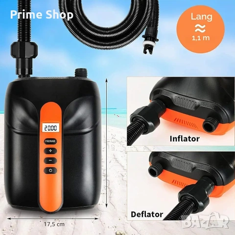 Електрическа SUP помпа Ruitx 20 PSI, 12V, двустепенна с LCD дисплей, снимка 6 - Надуваеми легла - 54316356