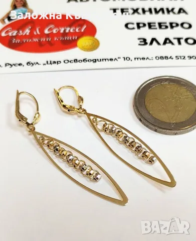 Златни обеци 14К.Тегло 3.15 гр.Цена 235 €., снимка 2 - Обеци - 55372111