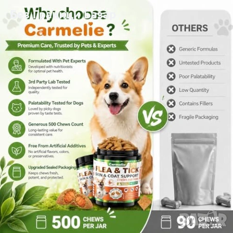 Нови Дъвчащи хапки за кучета с витамини 500 броя пилешки вкус против бълхи и кърлежи, снимка 8 - За кучета - 54478860