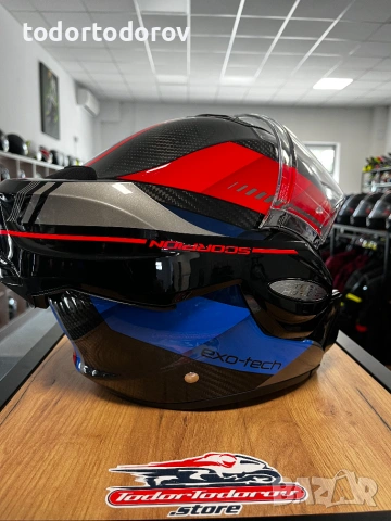 Отваряема мото каска SCORPION Exo-Tech Evo Carbon Rover Red/ BLUE L 59-60 293.18 лв. / 149.90 €, снимка 5 - Аксесоари и консумативи - 54988482