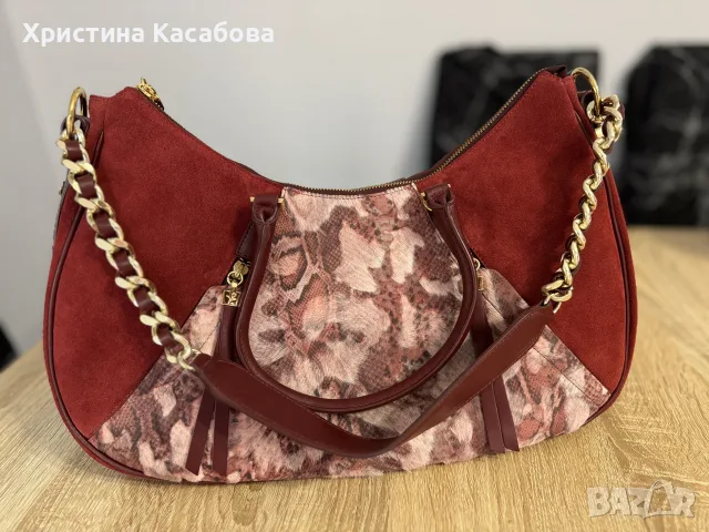 НОВА луксозна дизайнерска чанта на Maria Cardelli естествена кожа и велур