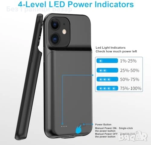 Нов Батериен калъф 7000mAh за iPhone 11 6.1 + Протектор екран Айфон защита, снимка 4 - Калъфи, кейсове - 53973236