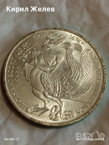 Сребърна монета 5 марки 1976г. ФРГ тема 300г. От смъртта на писателя Ханс Якоб 40056, снимка 4 - Нумизматика и бонистика - 54734470