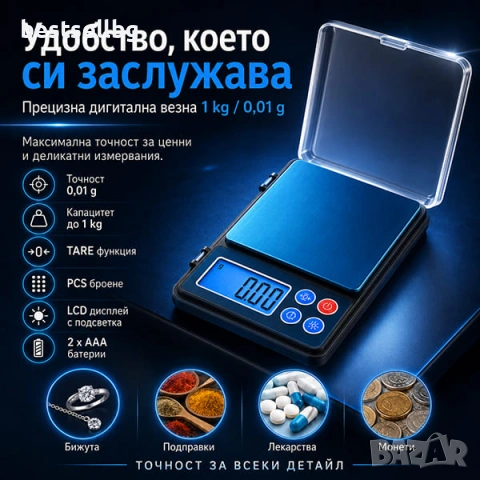Прецизна електронна везна до 1 кг с точност 0.01 точна професионална за злато бижута храна кухня, снимка 7 - Везни - 53090670