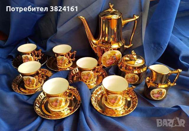Винтидж порцеланов сервиз за кафе 18 части – Fragonard – силно позлатен – FOREIGN, снимка 3 - Антикварни и старинни предмети - 55263602