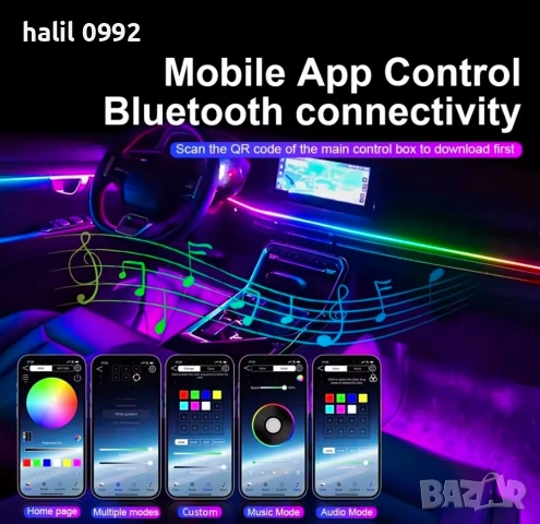 18 в 1 RGB LED Ambient Light за кола – Symphony режим, Dual Zone, APP контрол, пълен комплект, снимка 3 - Аксесоари и консумативи - 54305349