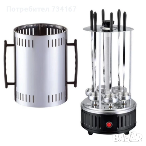 Електрическа скара за барбекю с 6 вертикални шиша – 1000W, автоматично въртене, без дим, снимка 9 - Уреди за готвене на пара - 54030723