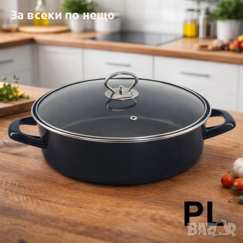 Тава и тенджера 2 в 1 Rosberg R51222A28CT 28 см – Черна, мраморно покритие, стъклен капак Код P2633, снимка 2 - Съдове за готвене - 54936391