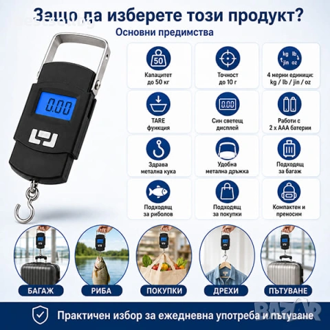 Точен електронен ръчен кантар за самолетен багаж куфари риболов тегло, снимка 6 - Везни - 29265105