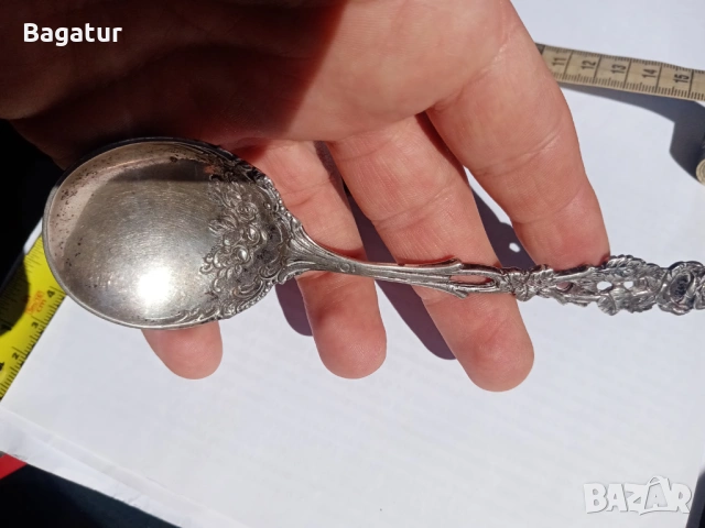 Стара сребърна лъжица немска голяма, за сладолед, снимка 4 - Антикварни и старинни предмети - 54126282