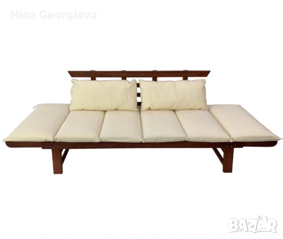 Диван Muhler Meranti с матрак и възглавница BEIGE, снимка 2 - Градински мебели, декорация  - 54578970
