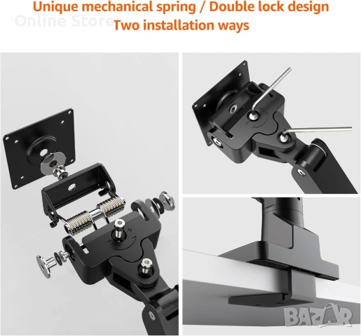 BEWISER рамо за ултраширок монитор 34"–49" до 20 кг – регулируемо с газова пружина, снимка 7 - Друга електроника - 54169948