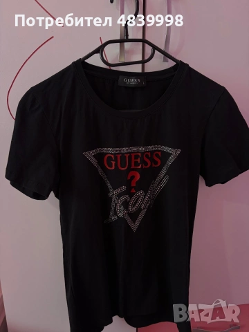 Черна тениска с камъни guess, снимка 2 - Тениски - 55225151