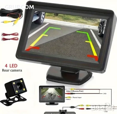 Задна Камера за Паркиране 5MP  4LED HD  с монитор спаркиране ензор парктроник  НОВО пълен комплект, снимка 6 - Аксесоари и консумативи - 52196032