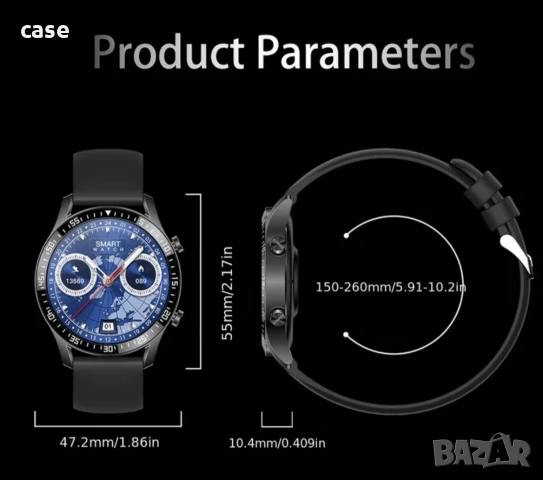 Стилен мъжки смарт часовник с голям дисплей и два вида верижки, снимка 3 - Мъжки - 54010865