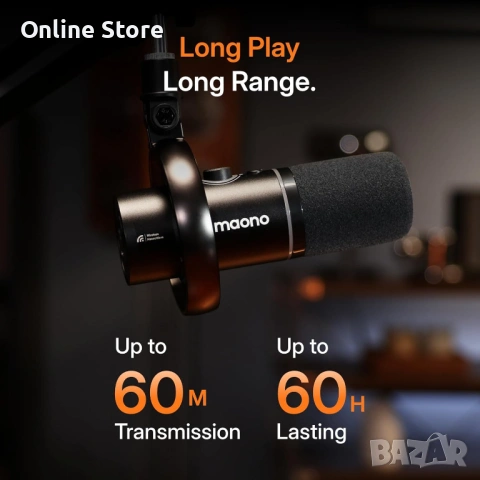 MAONO PD200W хибриден безжичен подкаст микрофон – USB, XLR, wireless, със стойка, снимка 7 - Микрофони - 54176380