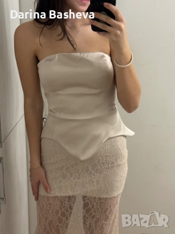 Официална рокля бежова с корсет , снимка 2 - Рокли - 54105894