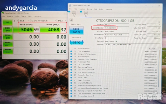 500GB Crucial P3 Plus Gen4 PCIe NVMe SSD скрост четене/запис 5000 и 4200 mb/sec ЧИСТО НОВ ДИСК disk, снимка 2 - Твърди дискове - 54626563