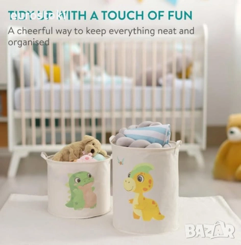 Кош за съхранение на играчки Navaris Green Dinosaur, комплект от 2 броя сгъваеми кошници за играчки , снимка 2 - Мебели за детската стая - 54988151