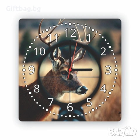 Дървен стенен часовник „Елен в мерник“