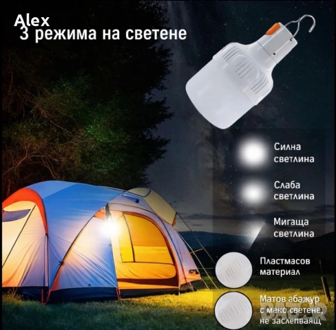Преносима LED лампа за палатка, къмпинг, риболов, каравана, снимка 2 - Настолни лампи - 54647241