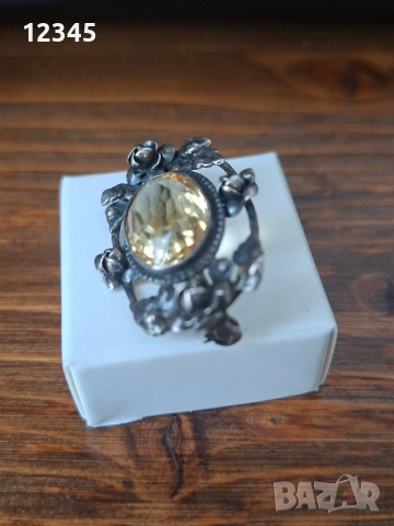 Стара сребърна брошка с флорални елементи и камък, снимка 3 - Колиета, медальони, синджири - 54124438