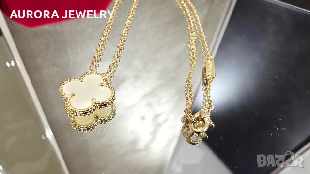 Van Cleef & Arpels VCA Gold Mother of Pearl Vintage Alhambra Clover Дамско Колие, снимка 6 - Колиета, медальони, синджири - 54639394