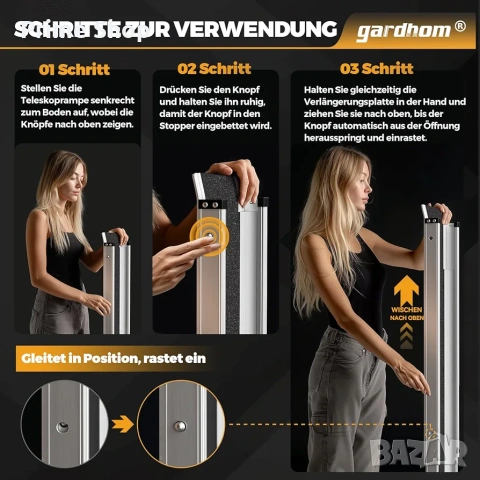 Телескопична алуминиева рампа за инвалидни колички gardhom, 120-213 см, 272 кг, к-кт от 2 бр., снимка 6 - Други - 54447038