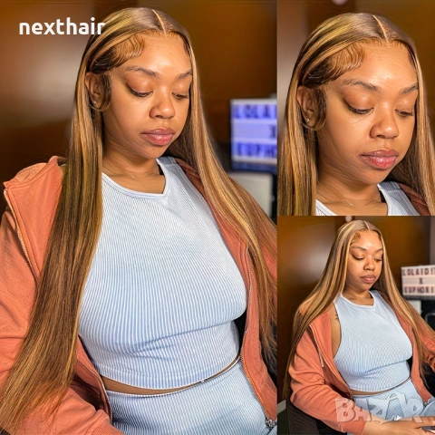 Естествена перука от бразилска коса 70-75 см - Lace Front 13x6, кафява с руси кичури, 200% плътност, снимка 9 - Аксесоари за коса - 54408154